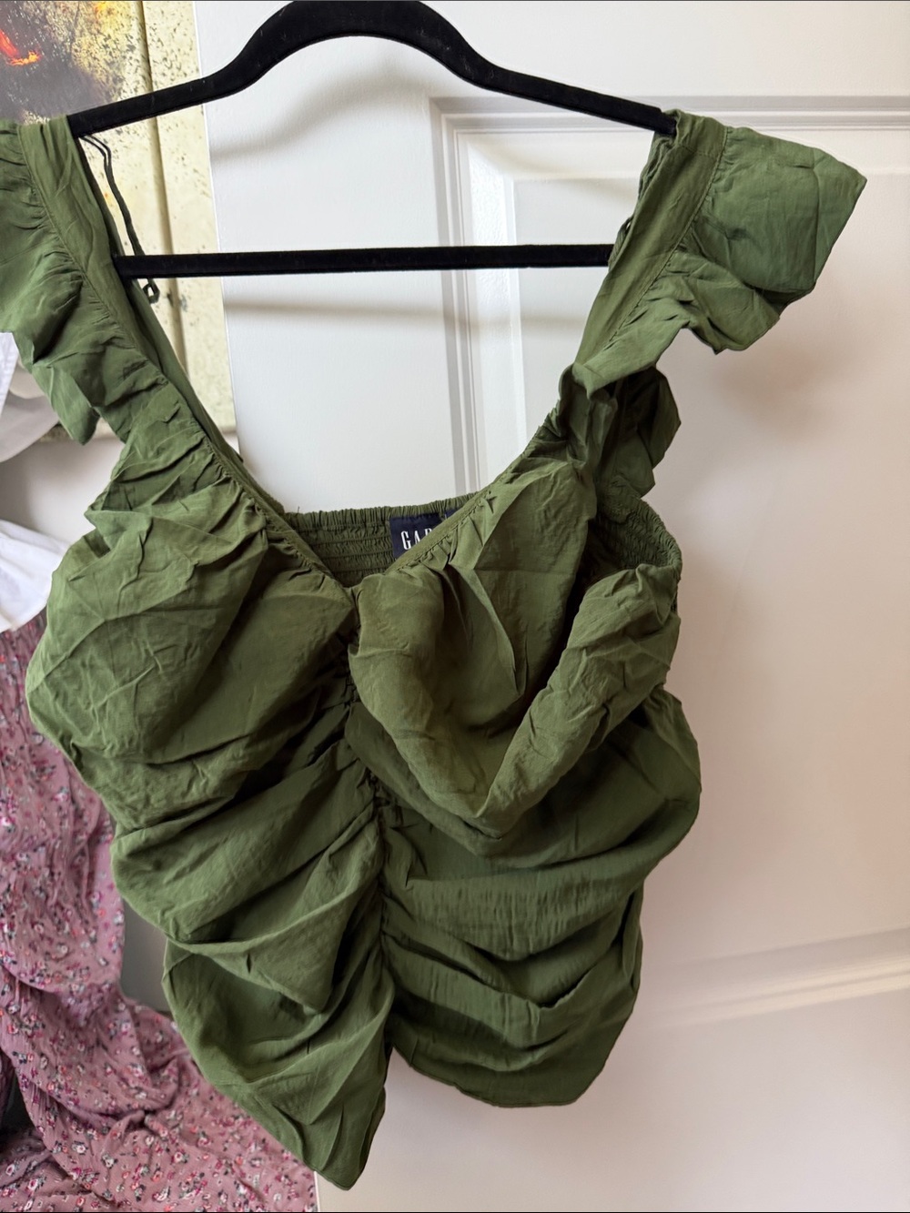 GAP Olive Green Ruffled Crop Blouse